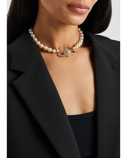 Vivienne Westwood White Bas Relief Orb Faux Pearl Choker