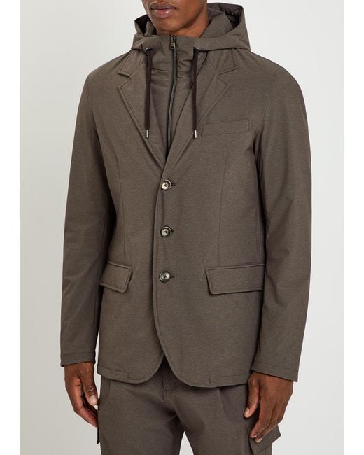 Herno Brown Double-Layer Hooded Woven Jacket for men