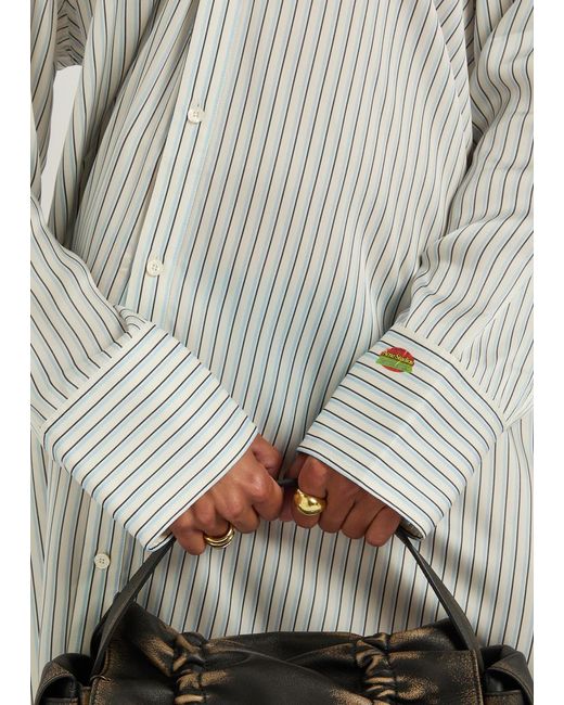 Acne White Striped Satin Midi Shirt Dress