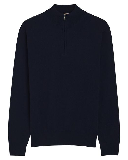 Aurélien Blue Knit 1/4 Zip Merino Wool Jumper for men