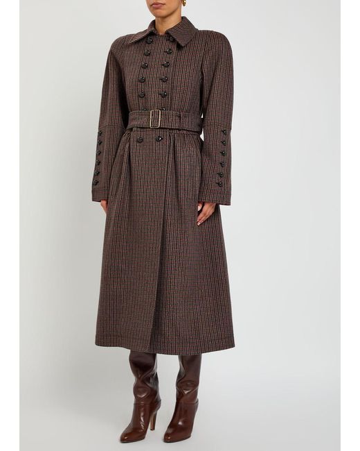 Chloé Brown Houndstooth Double-Breasted Belted Wool Coat