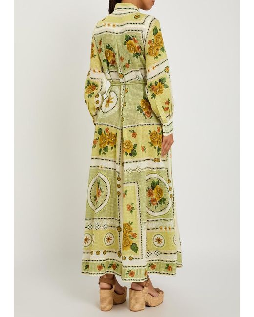 ALÉMAIS Yellow Dixie Printed Ramie Maxi Shirt Dress