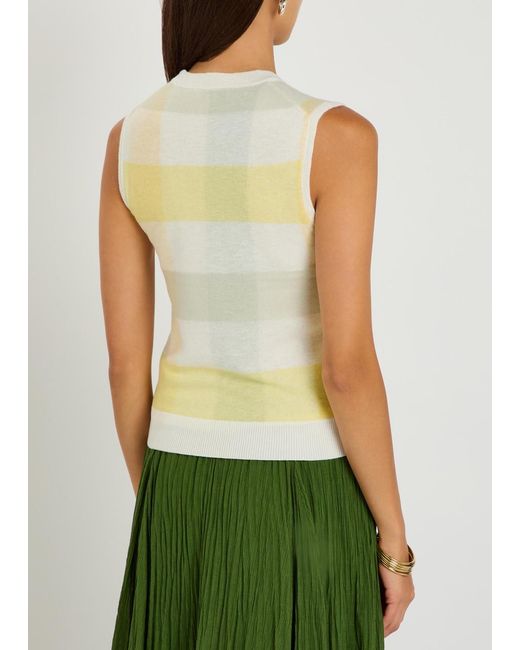 Vince Yellow Checked Fine-Knit Wool Tank Top