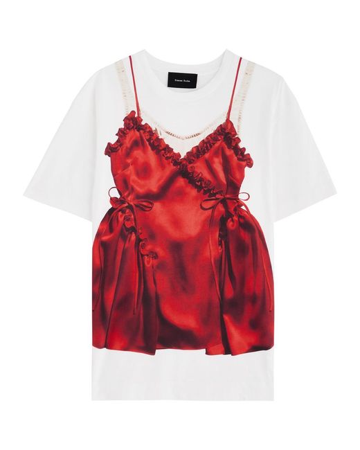 Simone Rocha Red Negligee Tromp 'Oeil Printed Cotton T-Shirt