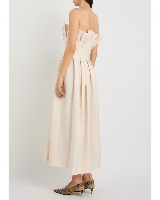 Khaite Natural Claude Pleated Woven Midi Dress