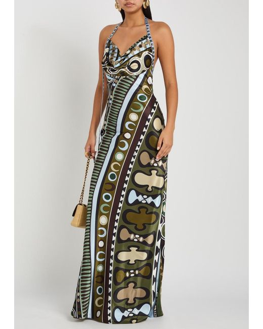Emilio Pucci Multicolor Printed Halterneck Satin-Silk Maxi Dress