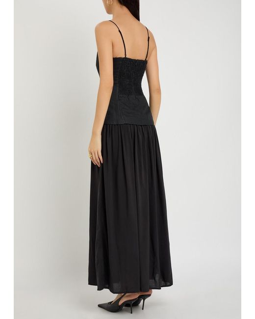 Faithfull The Brand Black Lenise Linen And Jersey Maxi Dress