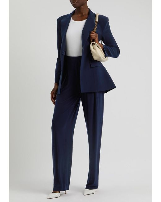 Norma Kamali Blue Tapered Stretch-Jersey Trousers