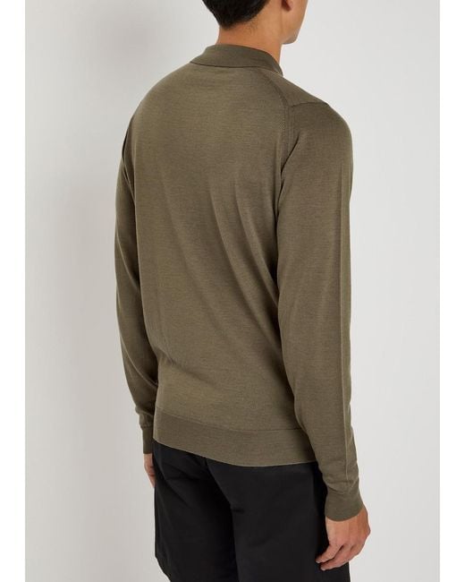 John Smedley Green Belper Wool Polo Shirt for men