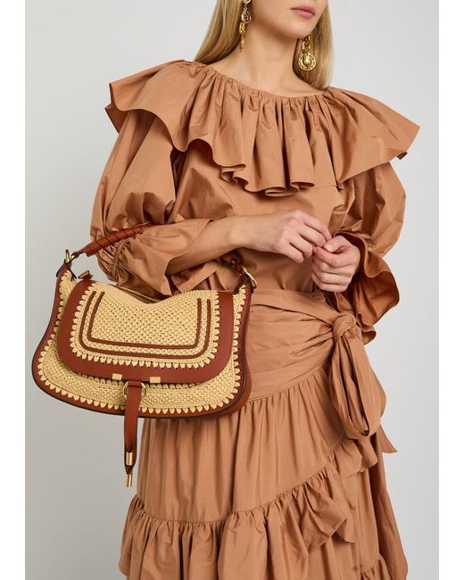 Chloé Brown Marcie Leather And Raffia Shoulder Bag