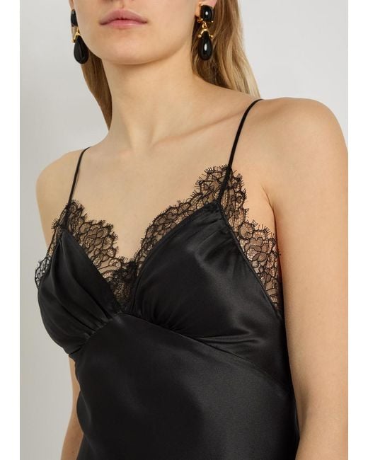 Nili Lotan Black Sylas Lace-Trim Silk Maxi Slip Dress
