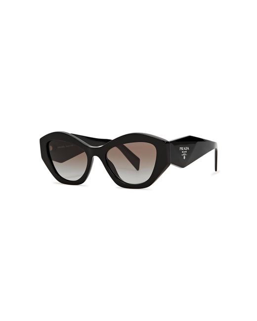 Prada Black Cat-Eye Sunglasses, Designer-Engraved Graduated Lenses, Designer-Stamped Arms, 100% Uv Protection