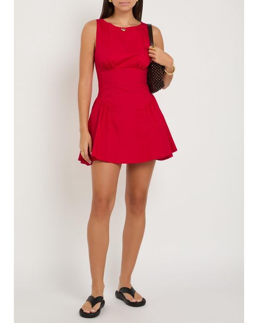 Staud Red Gwen Stretch-Cotton Poplin Mini Dress