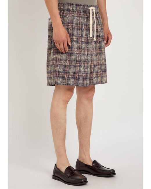 Picante Brown Rocco Checked Cotton Shorts for men