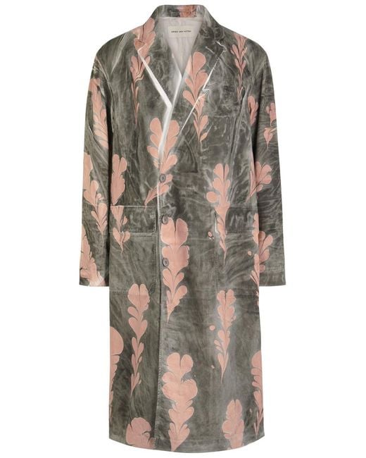 Dries Van Noten Gray Reuben Printed Cotton-Poplin Coat for men