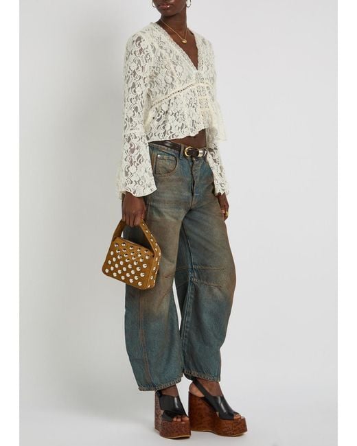 Free People White Whispering Love Lace Cropped Blouse