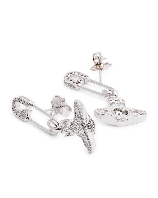 Vivienne Westwood White Lucrece Safety Pin Drop Earrings