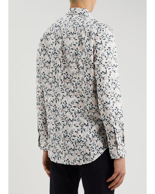 Paul Smith White Floral-print Cotton Poplin Shirt for men