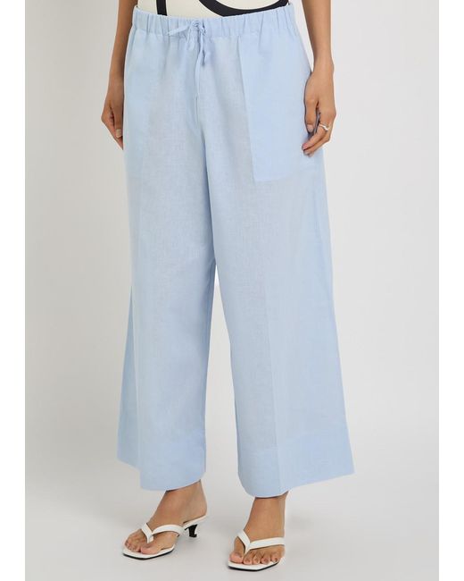 Totême  Blue Wide-Leg Cotton And Linen-Blend Trousers