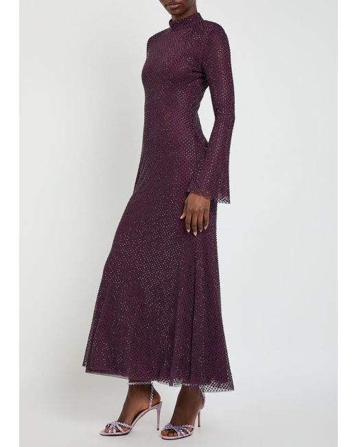 Self-Portrait Purple Crystal-Embellished Mesh Gown