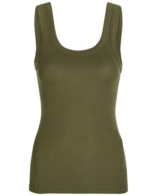 Rag & Bone Green Scoop-Neck Ribbed Stretch-Cotton Tank