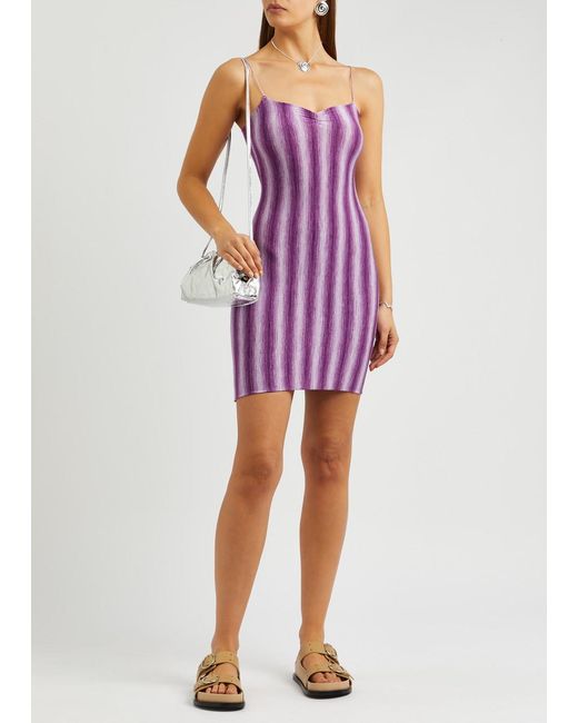 GIMAGUAS Purple Simi Striped Stretch-knit Mini Dress
