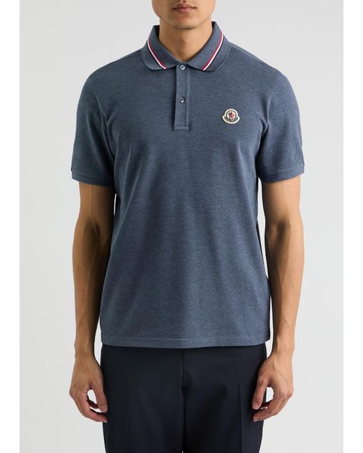 Moncler Blue Logo Piqué Cotton Polo Shirt for men
