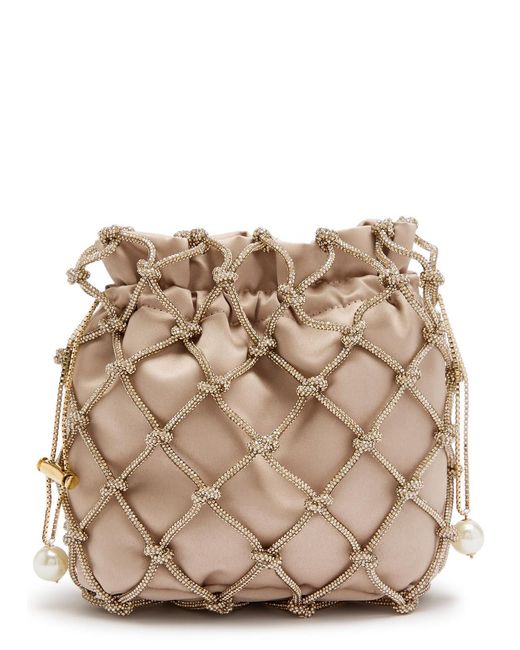 Rosantica Natural Selene Capri Crystal-Embellished Satin Drawstring Bag