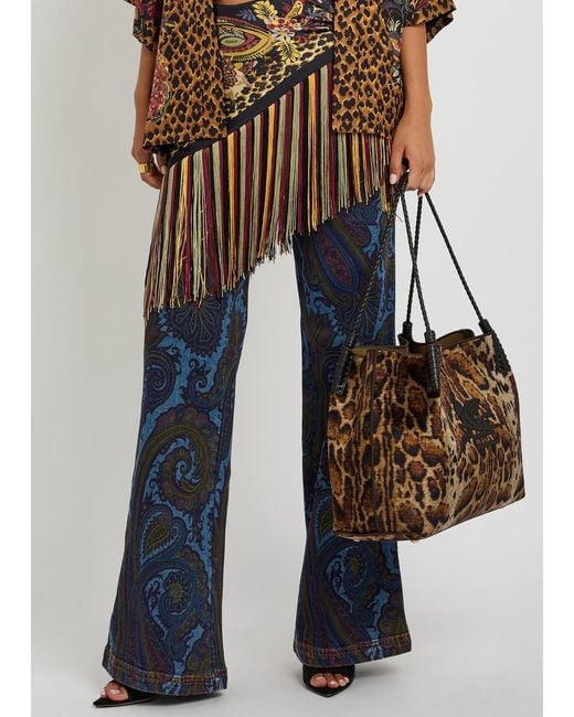 Etro Brown Libra Large Leopard Velvet And Leather Tote