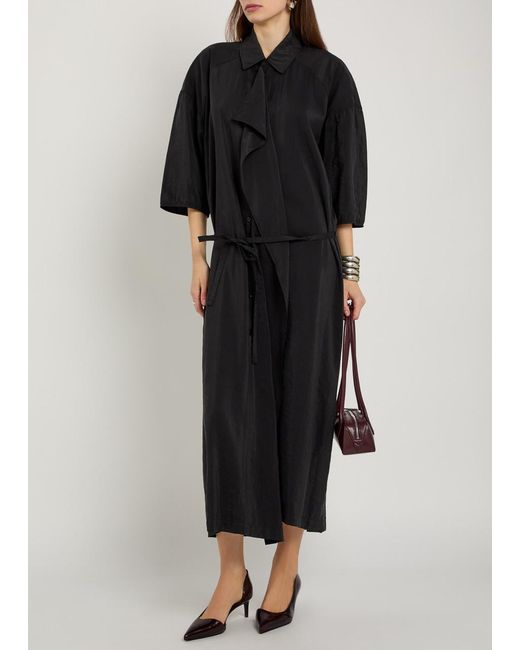 Lemaire Black Belted Brushed Silk-Blend Midi Shirt Dress