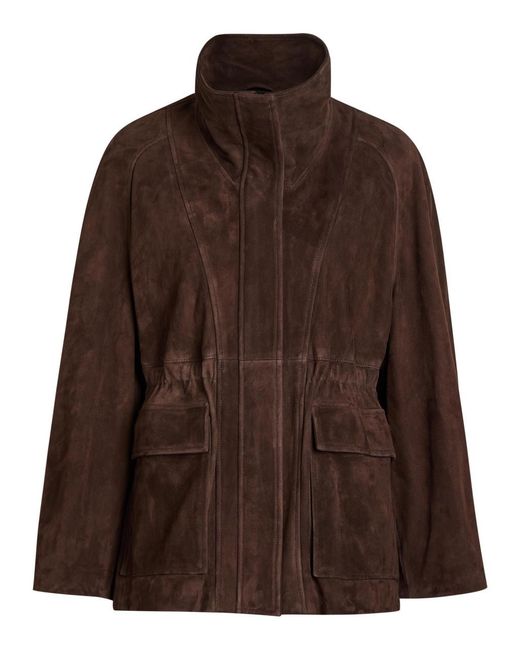 Nour Hammour Brown Quai Funnel-Neck Suede Jacket