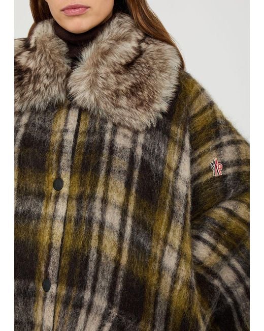Moncler Brown Plaid Brushed Wool-Blend Cape
