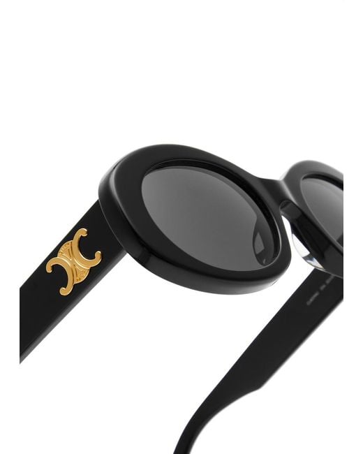 Céline Black Oval-frame Sunglasses , Metal Logo Plaque At Temples, 100% Uv Protection