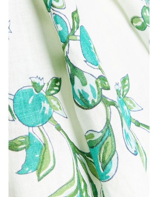 Hannah Artwear Green Elena Printed Linen Midi Dress