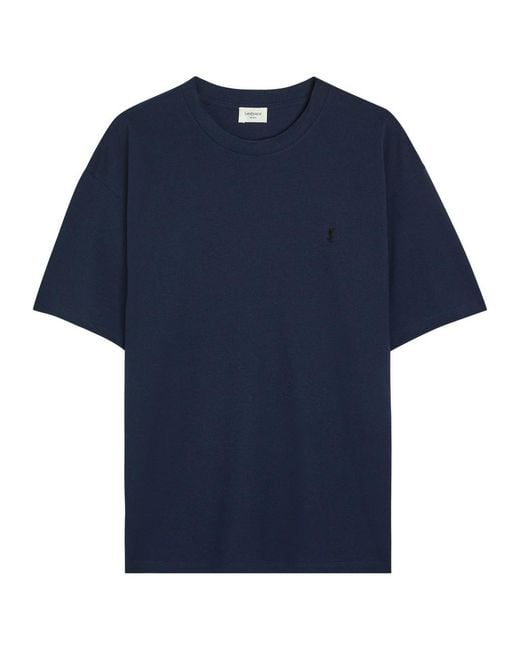 Saint Laurent Blue Logo-Embroidered Piqué Cotton-Blend T-Shirt for men