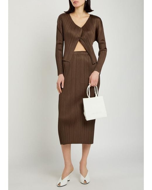 Pleats Please Issey Miyake Brown Pleated Woven Cardigan