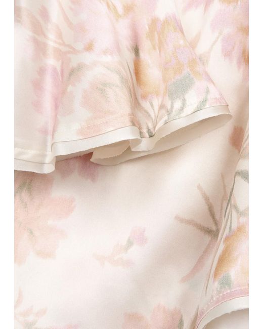 LoveShackFancy White Lyndon Floral-Print Silk-Satin Top