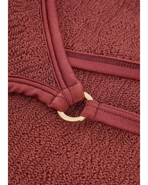 Hunza G Red Clara One-Shoulder Crinkle Swimsuit