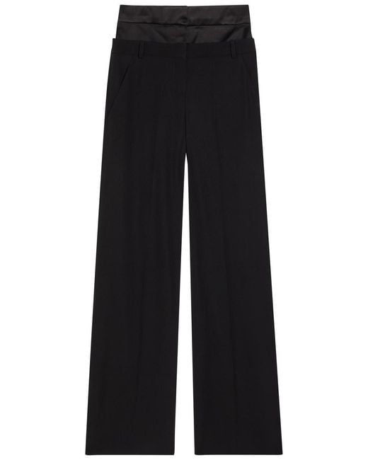 Erdem Black Layered-Effect Wide-Leg Wool Trousers