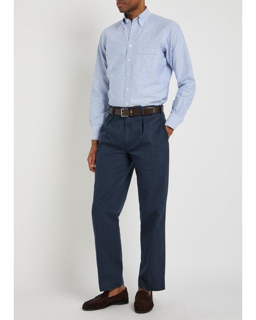 Drake's Blue Cotton Oxford Shirt for men