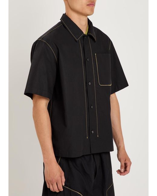 Moncler Black Contrast-Stich Cotton-Poplin Shirt for men