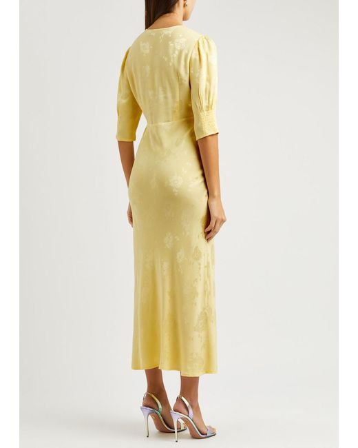 Rixo Yellow Zadie Floral-jacquard Midi Dress