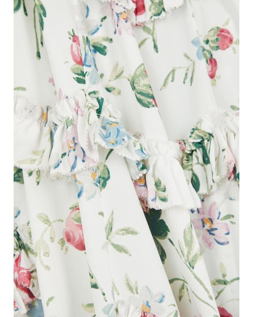 Needle & Thread White Floral Fantasy Printed Ruffled Maxi Dress
