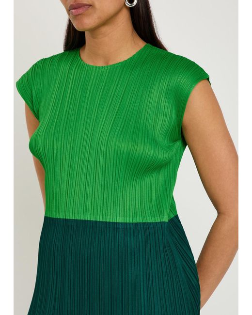 Pleats Please Issey Miyake Green Pleated Woven Midi Dress