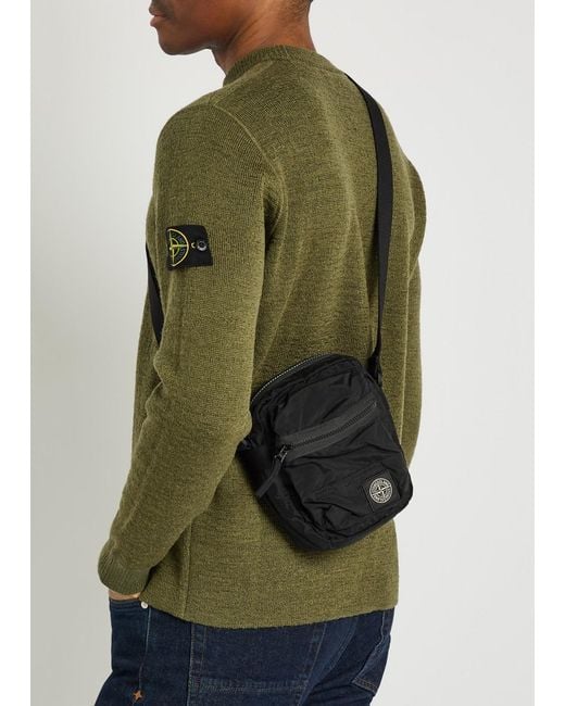Stone Island Black Logo-Appliquéd Nylon Pouch Bag for men