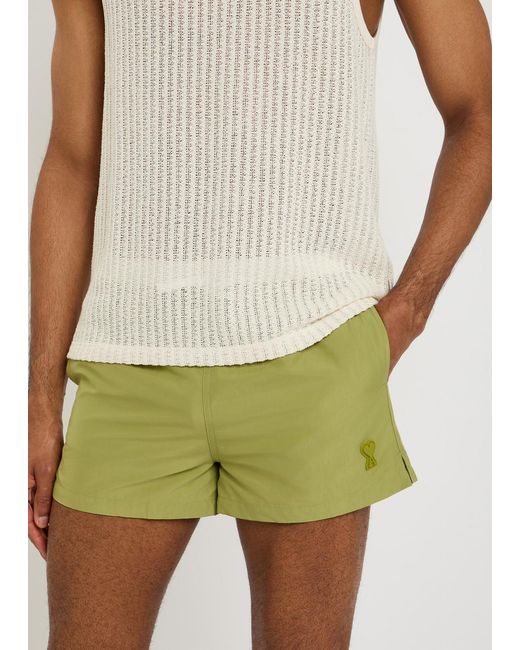 AMI Green Logo-Appliquéd Woven Swim Shorts for men