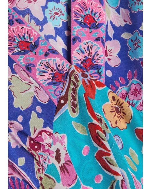 Rixo Blue Dahlia Floral-Print Silk Midi Dress