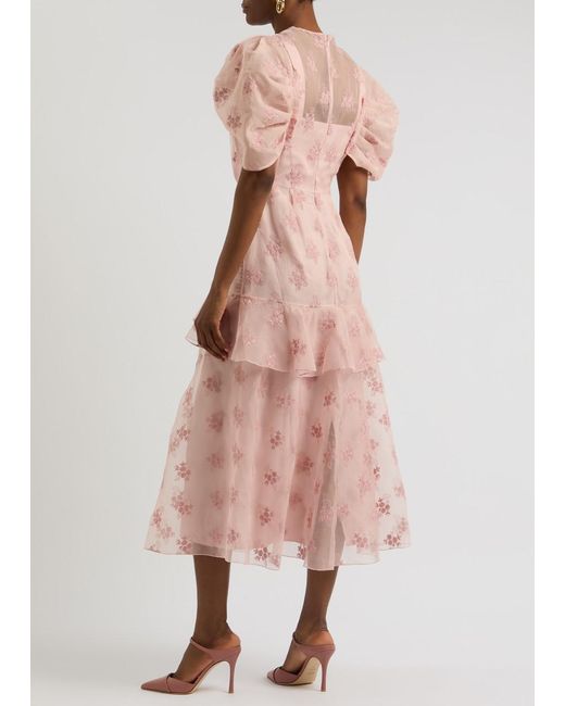 Erdem Pink Floral-Embroidered Organza Midi Dress