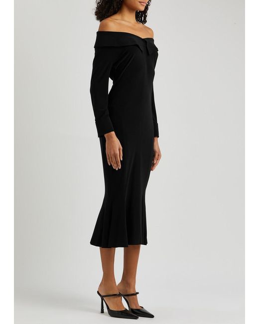 Norma Kamali Black Off-the-shoulder Jersey Midi Dress