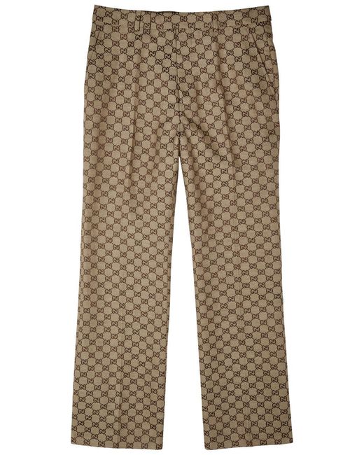 Gucci Natural gg-jacquard Linen-blend Trousers for men